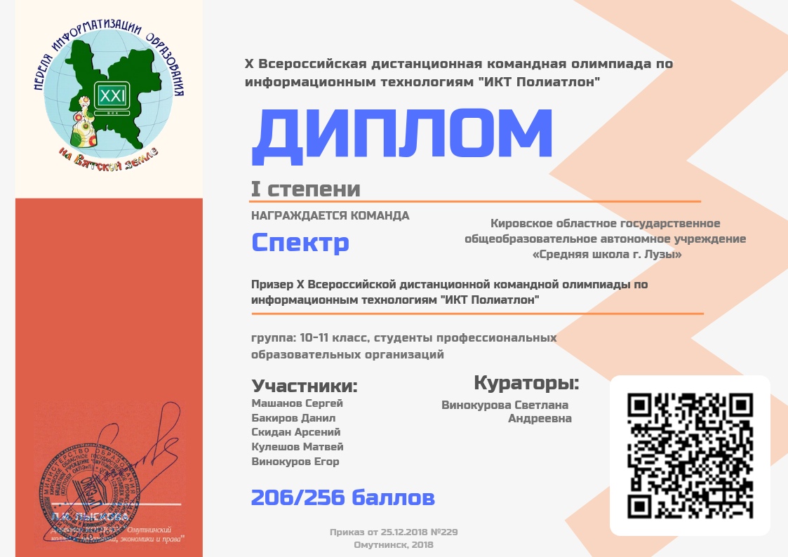 Всероссийский полиатлон мониторинг 2024 8 класс. Дипломы олимпиад по информационным технологиям.